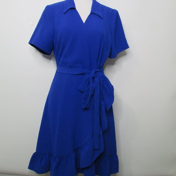 Charles Henry Dresses & Skirts - Charles Henry Royal Blue Wrap Dress Ruffle Bottom